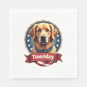 Retro Patriotic Golden Retriever Engraving Tee Napkin