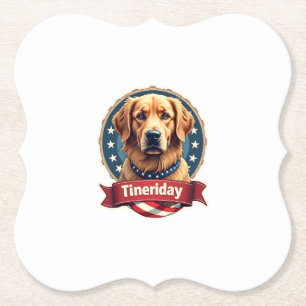 Retro Patriotic Golden Retriever Engraving Tee Paper Coaster