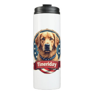 Retro Patriotic Golden Retriever Engraving Tee Thermal Tumbler
