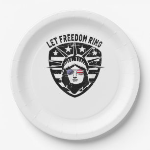 Retro Patriotic Let Freedom Ring July 4th Paper Plate