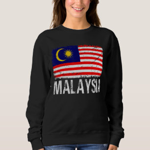 Retro Patriotic Men Women Malaysia Flag Distressed Sweatshirt