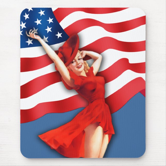 Retro Patriotic Pin-up Girl Mouse Mat (Front)
