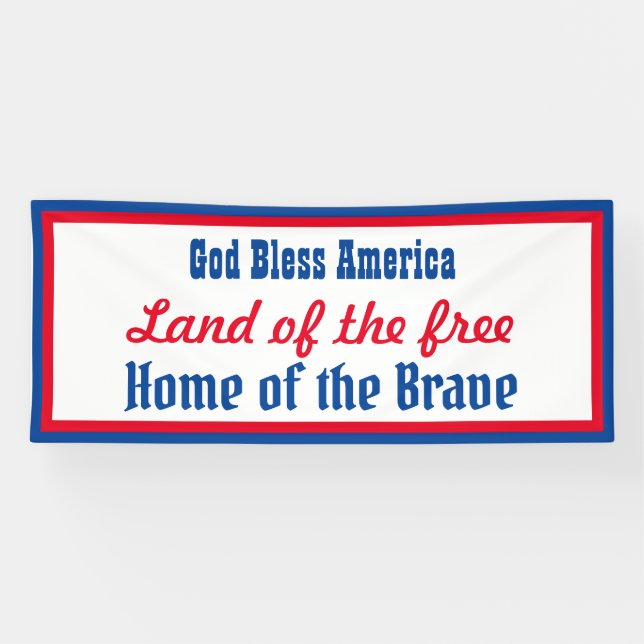 Retro Patriotic Red Blue White God Bless America Banner (Horizontal)