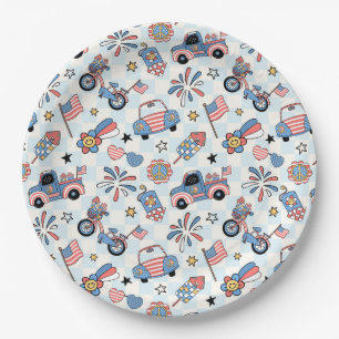 Retro Patriotic USA 4th of July Paper Plate