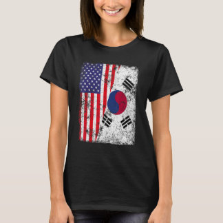 Retro Patriotic Usa American Flag South Korea Flag T-Shirt