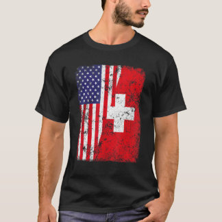Retro Patriotic Usa American Flag Switzerland Flag T-Shirt
