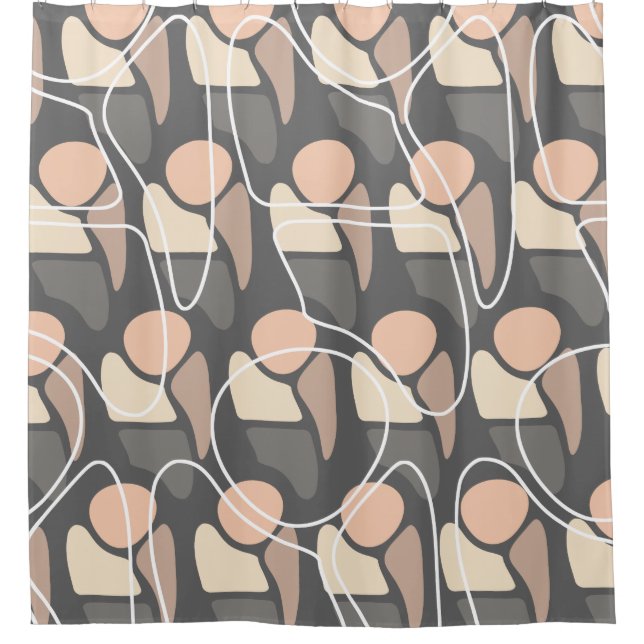 Retro Pattern Abstract Man Peach Slate Grey Shower Curtain (Front)