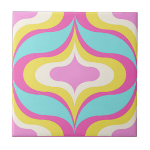 Retro Pattern Blue Pink Green White Ceramic Tile
