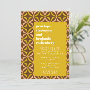 Retro Pattern Bold Typography Yellow Wedding Invitation