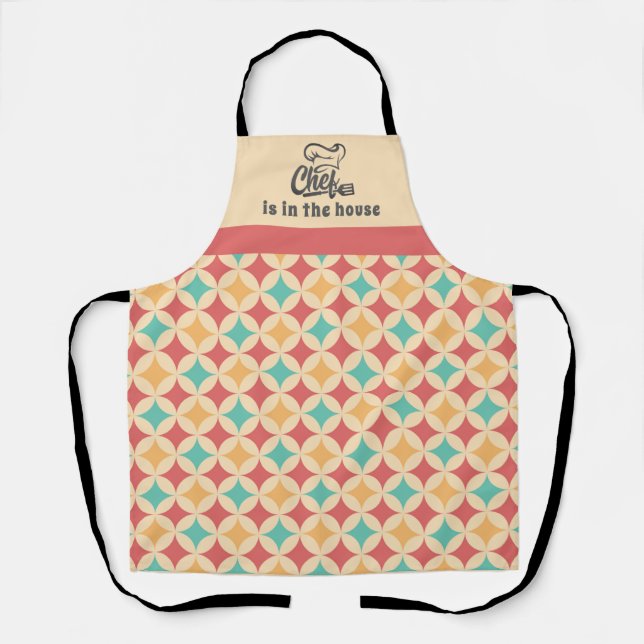 Retro Pattern CHEF IS IN THE HOUSE Fun Quote Apron (Front)
