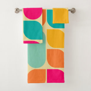 Retro pattern coloured bath towel set