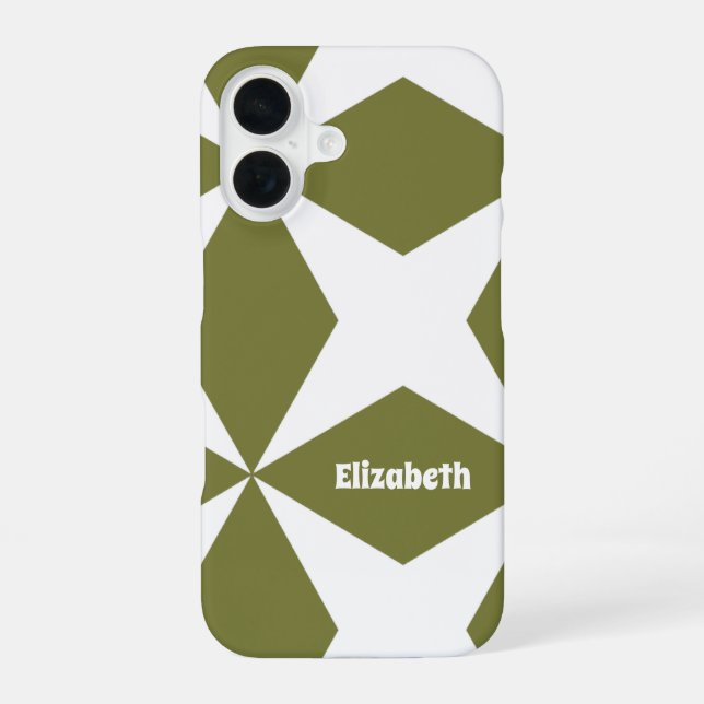 Retro Pattern Custom Name Monogram Classic Green iPhone 16 Case (Back)