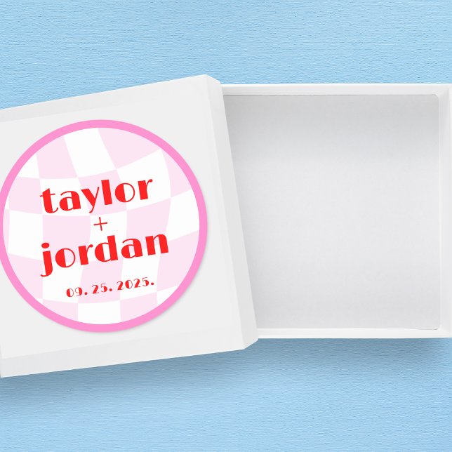 Retro Pattern Disco Bold Typography Pink Red Classic Round Sticker (Creator Uploaded)