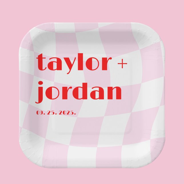 Retro Pattern Disco Bold Typography Pink Red Paper Plate (Creator Uploaded)