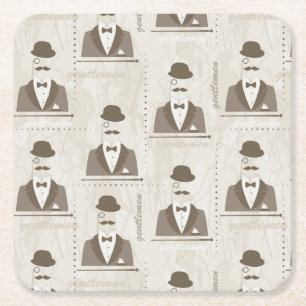 Retro pattern for man square paper coaster