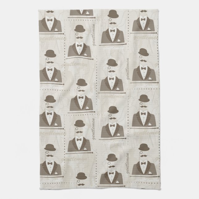 Retro pattern for man tea towel (Vertical)