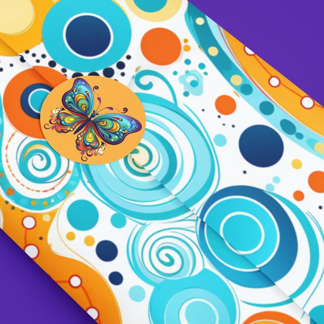 Retro Pattern Gold Blue Aqua Orange Purple Tissue Paper (Whimsical, bright retro patterned tissue paper for decoupage projects and all parties & celebrations)