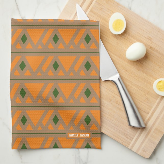 Retro pattern greek orange green tea towel (Quarter Fold)