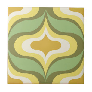 Retro Pattern Green Yellow White Ceramic Tile