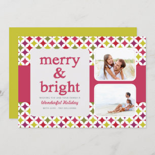Retro Pattern Merry and Bright Christmas Photo Holiday Card