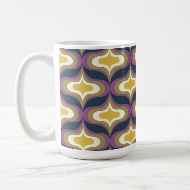 Retro Pattern Navy Green Yellow White Coffee Mug (Left)