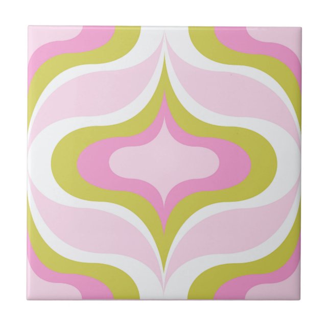 Retro Pattern Pink Green White Ceramic Tile (Front)