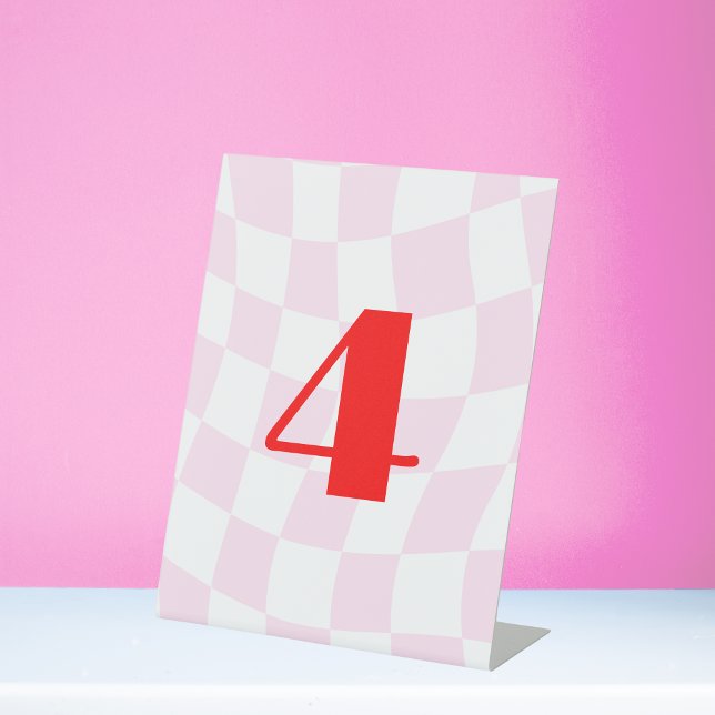Retro Pattern Red Pink Bold Table Number Pedestal Sign (Creator Uploaded)