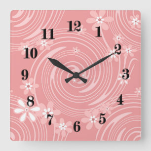 Retro pattern , retro, floral, abstract, coral, p square wall clock