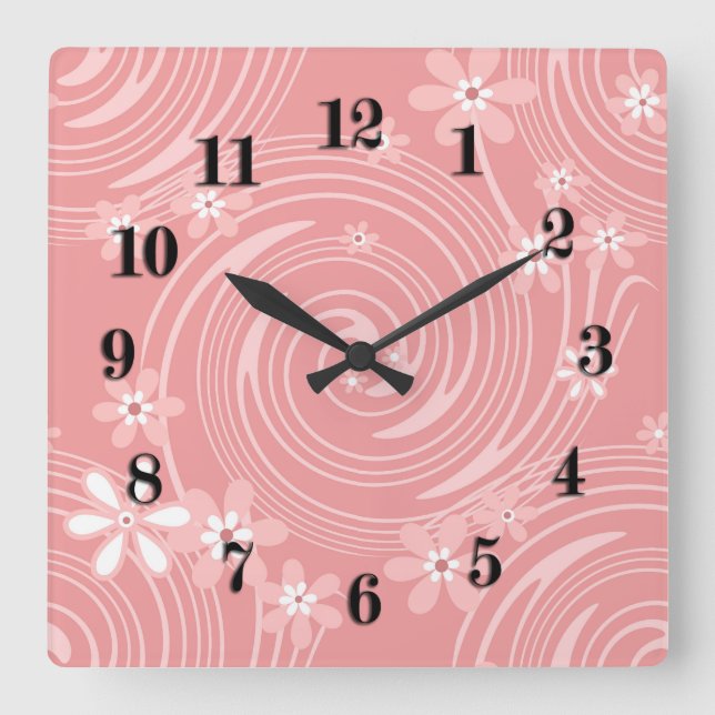 Retro pattern  , retro, floral, abstract, coral, p square wall clock (Front)