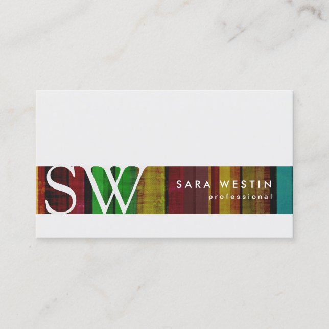Retro Pattern Stripe Monogram Business Card (Front)