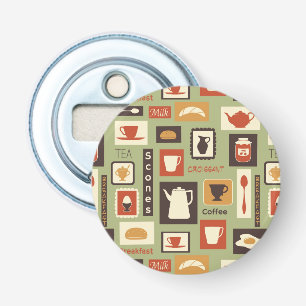 Retro pattern with kitchen dishes for breakfast bottle opener