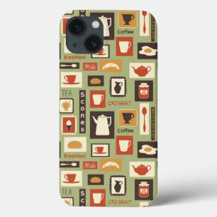 Retro pattern with kitchen dishes for breakfast iPhone 13 case