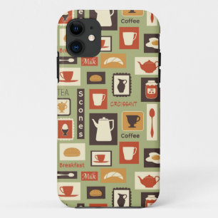 Retro pattern with kitchen dishes for breakfast iPhone 11 case