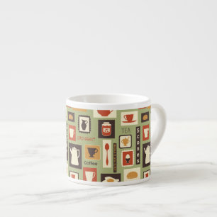 Retro pattern with kitchen dishes for breakfast espresso cup