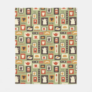 Retro pattern with kitchen dishes for breakfast fleece blanket
