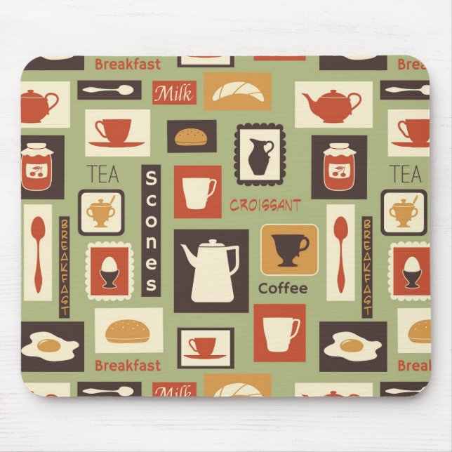 Retro pattern with kitchen dishes for breakfast mouse mat (Front)