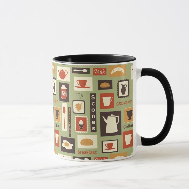 Retro pattern with kitchen dishes for breakfast mug (Right)