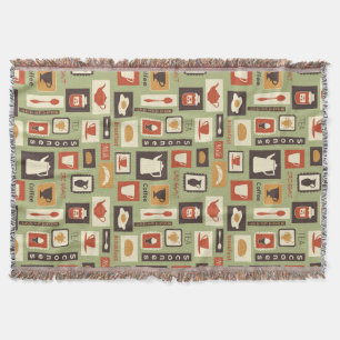 Retro pattern with kitchen dishes for breakfast throw blanket
