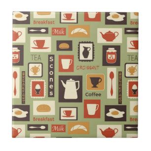 Retro pattern with kitchen dishes for breakfast tile