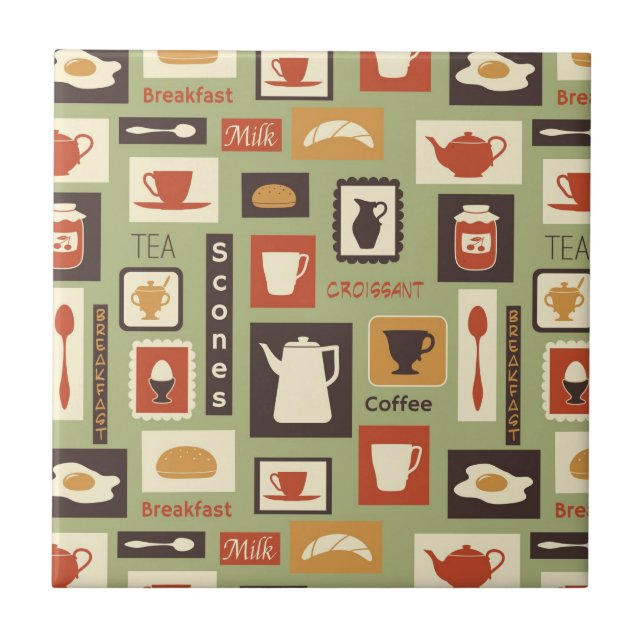 Retro pattern with kitchen dishes for breakfast tile (Front)