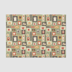 Retro pattern with kitchen dishes for breakfast tissue paper
