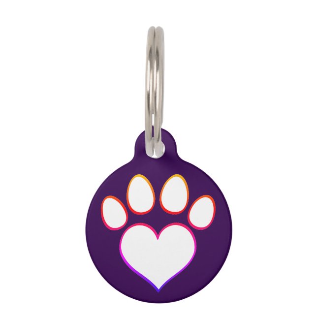 Retro Paw Print with Heart  Pet Tag (Front)