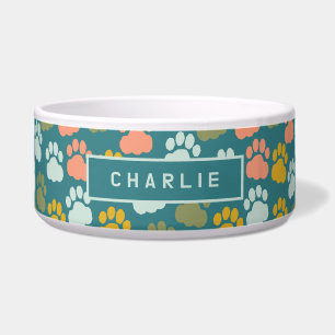 Retro Paw Prints Teal Green Customisable Pet