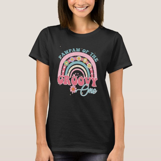 Retro Pawpaw Of Groovy One Matching Family 1st Bir T-Shirt (Front)