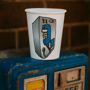 Retro Payphone Blue and Silver Public Telephone Paper Cups