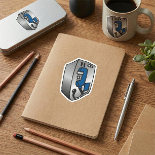 Retro Payphone Blue and Silver Public Telephone Square Sticker
