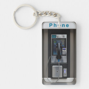 Retro Payphone Design, Vintage Telephone Booth Art Key Ring