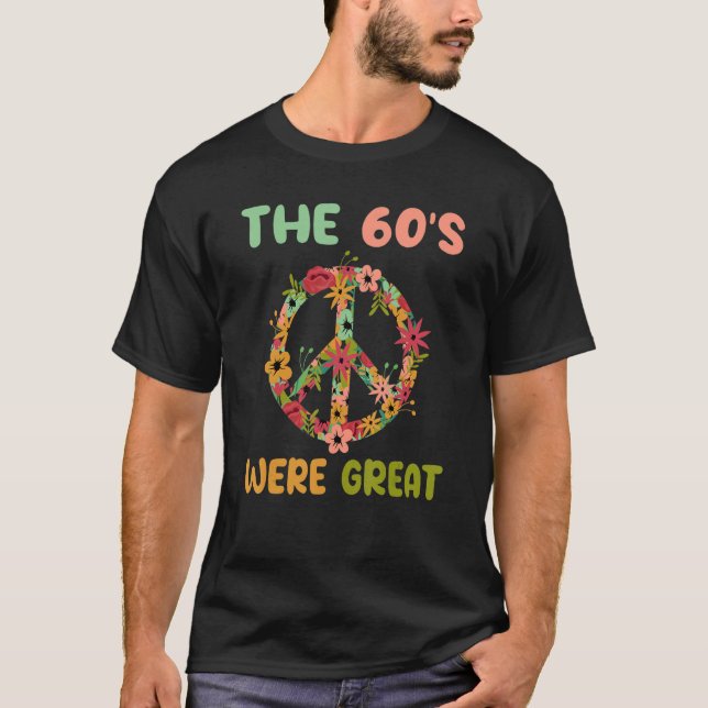 Retro Peace 60s Peace Sign Hippie Flower Qoute Six T-Shirt (Front)
