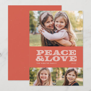 Retro peace and love three photo card