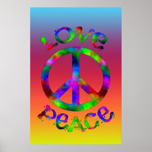 Retro Peace and Love Tie-Dye Design Poster